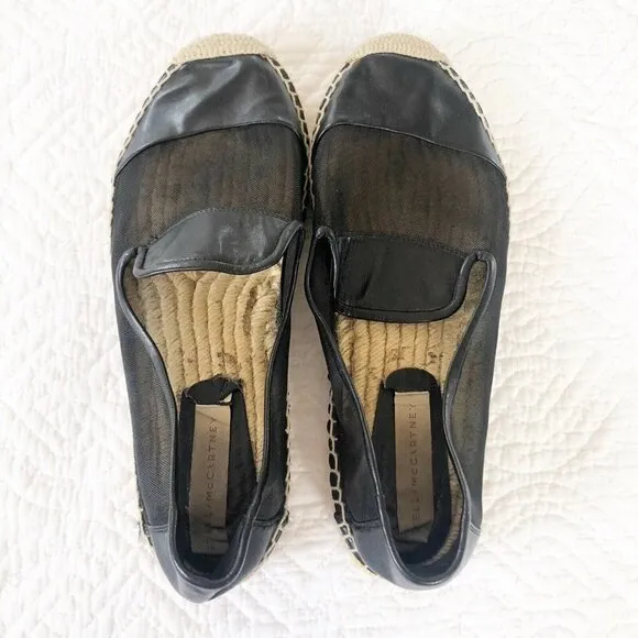 Stella McCartney Black Leather &amp; Mesh Espadrilles Sz 40 US 9.5