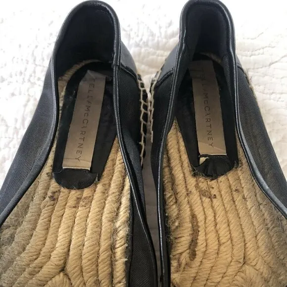 Stella McCartney Black Leather &amp; Mesh Espadrilles Sz 40 US 9.5