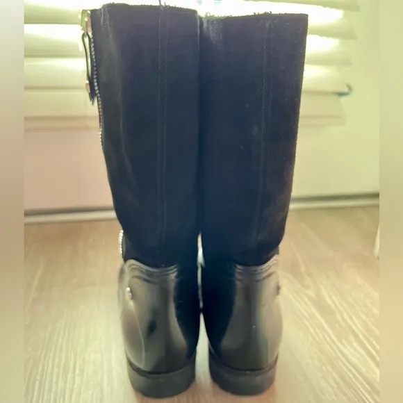 Stuart Weitzman Mid calf Suede Rubber Black Rain Boot Riding EU 39 US 8.5 Winter
