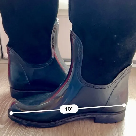 Stuart Weitzman Mid calf Suede Rubber Black Rain Boot Riding EU 39 US 8.5 Winter