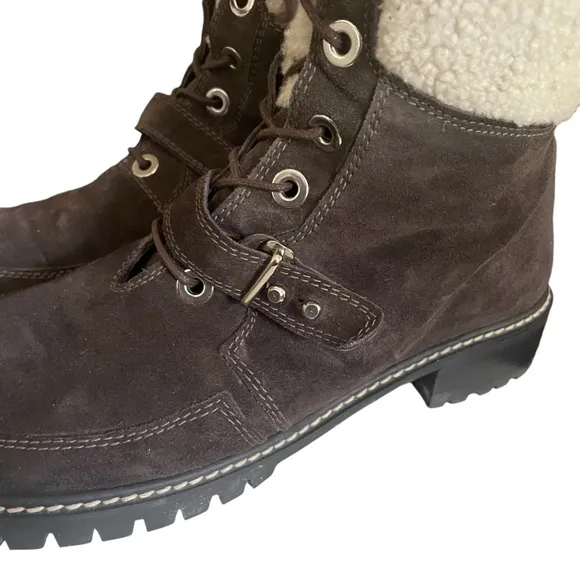 Stuart Weitzman Viking Cold Weather Brown Suede Shearling Luge Boots 7.5 Womens