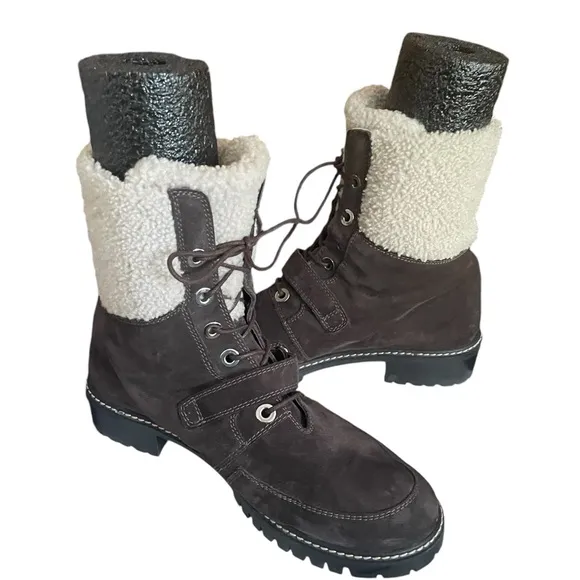Stuart Weitzman Viking Cold Weather Brown Suede Shearling Luge Boots 7.5 Womens
