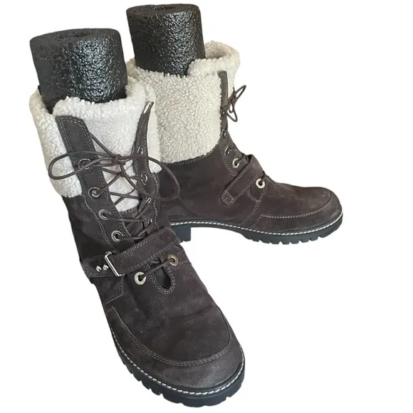Stuart Weitzman Viking Cold Weather Brown Suede Shearling Luge Boots 7.5 Womens