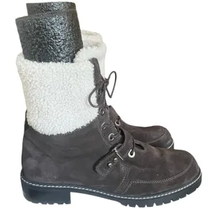 Stuart Weitzman Viking Cold Weather Brown Suede Shearling Luge Boots 7.5 Womens