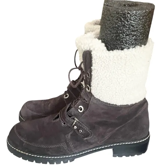 Stuart Weitzman Viking Cold Weather Brown Suede Shearling Luge Boots 7.5 Womens