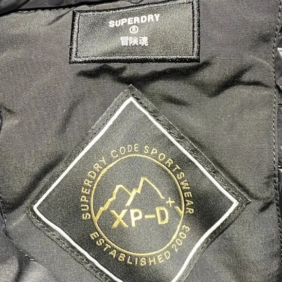 Superdry Unisex XPD Everest Parka Black Size S Hooded Insulated Full Zip Coat