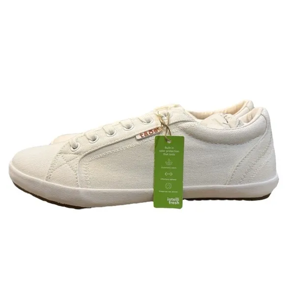 Taos Womens Moc Star Sneaker Size 9.5 White Canvas Lace Up Comfy Walking Shoe