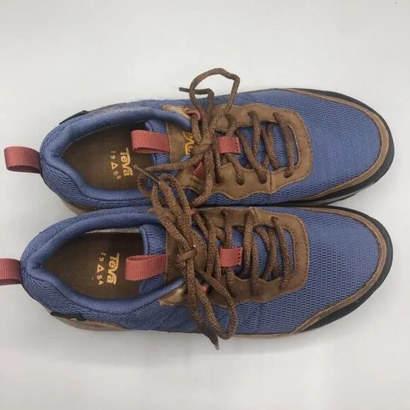 Teva Womens 8.5 Ridgeview Low Hiking Boots Blue Brown Leather Waterproof Lace Up