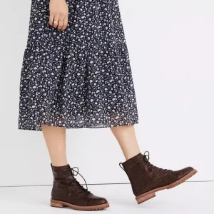 The Clair Lace-Up Boot in Croc Embossed Leather