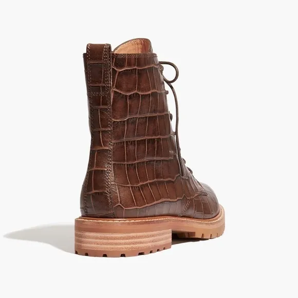 The Clair Lace-Up Boot in Croc Embossed Leather