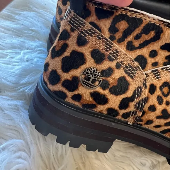 Timberland NWOB A2GCR Brown &amp; Black Leopard Print London Square Combat Boots 7.5