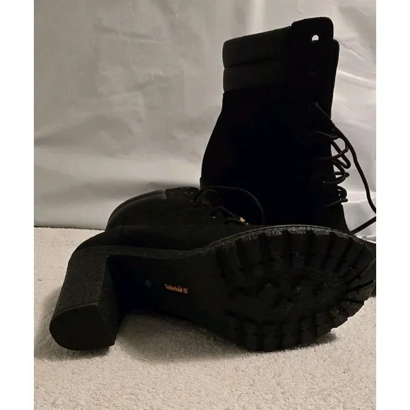 Timberland Women's Tillston High Heel Black Leather Boots Style Sz 8.5