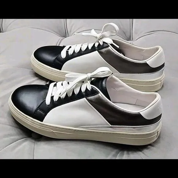 Tod's Black White Silver Leather Sneakers Flats Womens Athletic Shoes 38.5 8.5