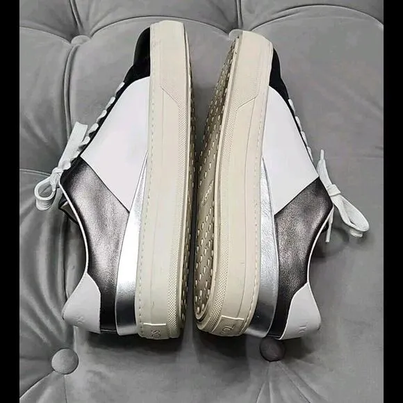 Tod's Black White Silver Leather Sneakers Flats Womens Athletic Shoes 38.5 8.5