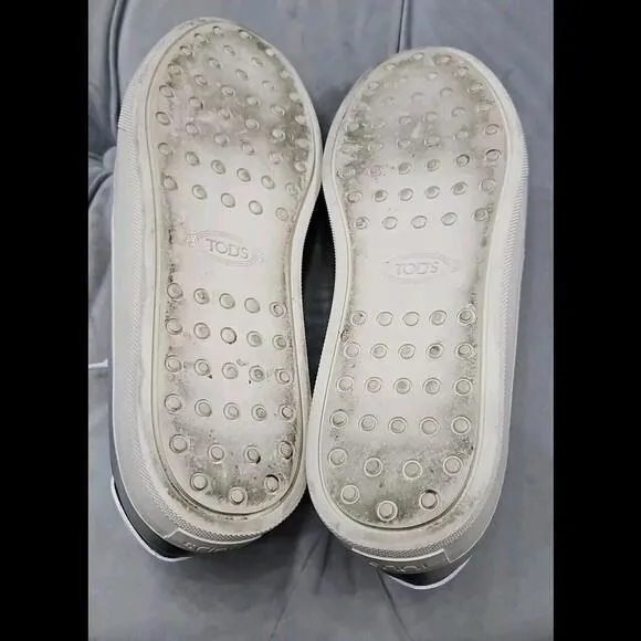 Tod's Black White Silver Leather Sneakers Flats Womens Athletic Shoes 38.5 8.5