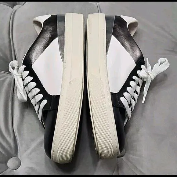 Tod's Black White Silver Leather Sneakers Flats Womens Athletic Shoes 38.5 8.5