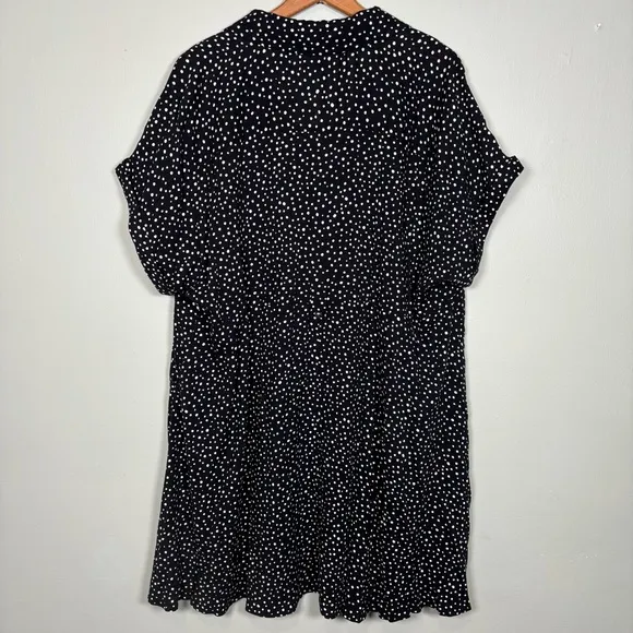 Torrid Mini Rayon Slub Front Collared Dress Patience Dots-Black/White-Women 1X