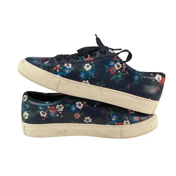Tory Burch Amelia Floral Print Leather Sneakers Blue Multi-Color Sneakers 8.5M
