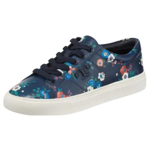 Tory Burch Amelia Floral Print Leather Sneakers Blue Multi-Color Sneakers 8.5M