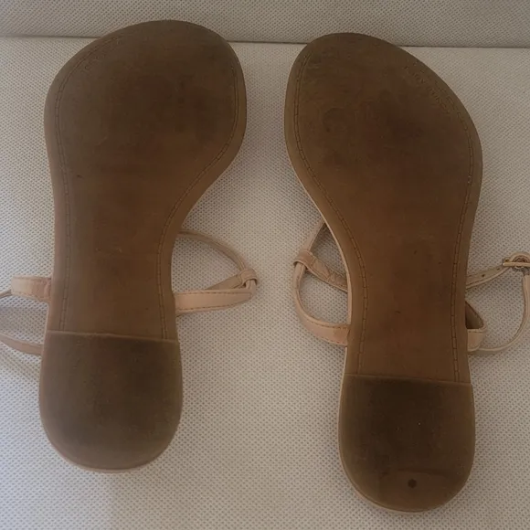 TORY BURCH EMMY TAN &amp;GOLD LEATHER SANDALS (sz 9.5)