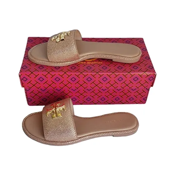 Tory Burch Gold Malva Crystal Women's Slide Sandals