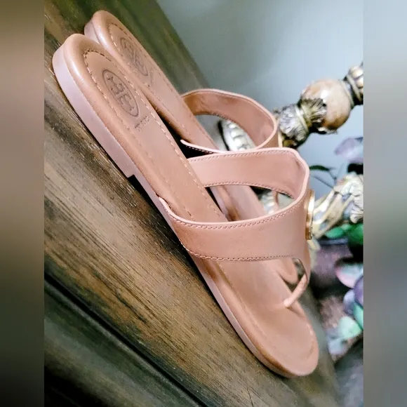 Tory Burch Judy Genuine Tumbled Leather Thong Sandals Royal Tan US 8.5