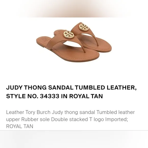 Tory Burch Judy Genuine Tumbled Leather Thong Sandals Royal Tan US 8.5