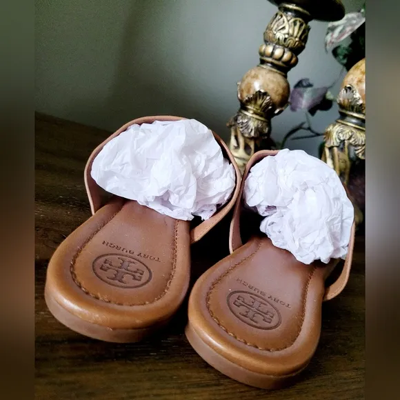 Tory Burch Judy Genuine Tumbled Leather Thong Sandals Royal Tan US 8.5