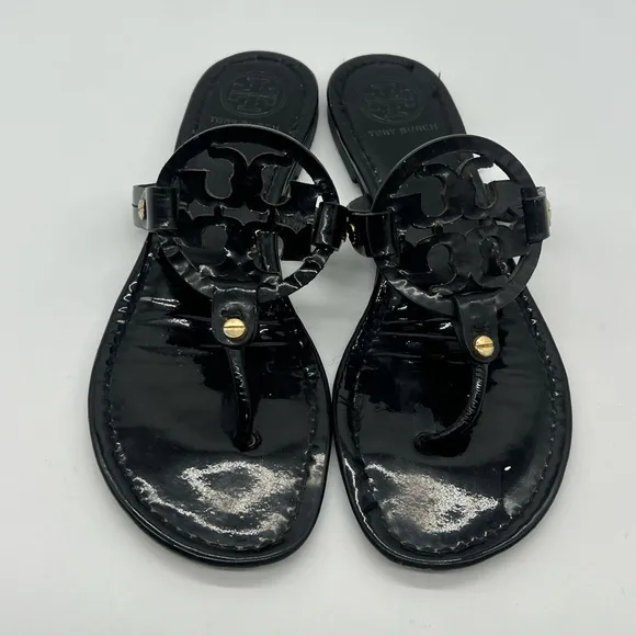 Tory Burch Miller Women’s Size 8.5M Black Patent Leather Casual Thong Sandal.