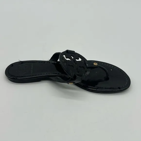 Tory Burch Miller Women’s Size 8.5M Black Patent Leather Casual Thong Sandal.