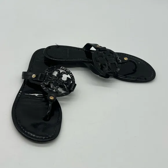 Tory Burch Miller Women’s Size 8.5M Black Patent Leather Casual Thong Sandal.