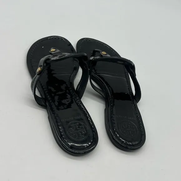Tory Burch Miller Women’s Size 8.5M Black Patent Leather Casual Thong Sandal.
