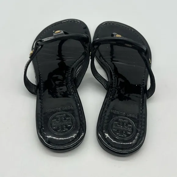 Tory Burch Miller Women’s Size 8.5M Black Patent Leather Casual Thong Sandal.