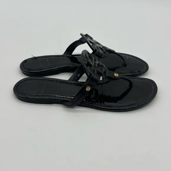 Tory Burch Miller Women’s Size 8.5M Black Patent Leather Casual Thong Sandal.