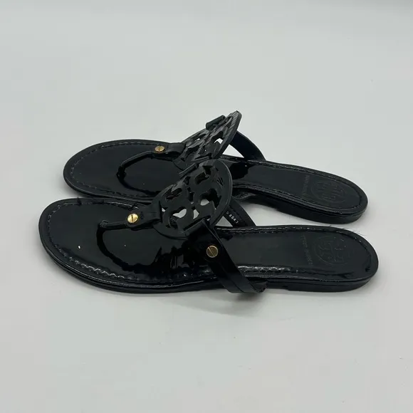 Tory Burch Miller Women’s Size 8.5M Black Patent Leather Casual Thong Sandal.
