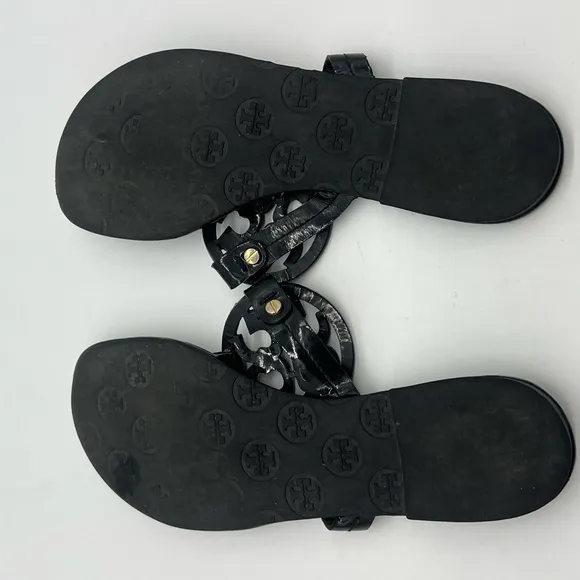 Tory Burch Miller Women’s Size 8.5M Black Patent Leather Casual Thong Sandal.