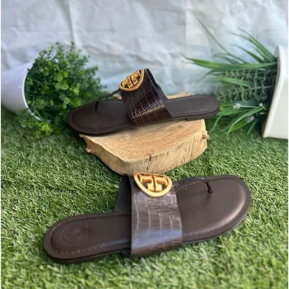 TORY BURCHDARK MAHOGANY /ROLLED CROCEMBOSSED LEATHERFLATS 9.5 gently used