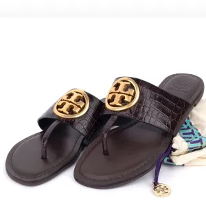 TORY BURCHDARK MAHOGANY /ROLLED CROCEMBOSSED LEATHERFLATS 9.5 gently used