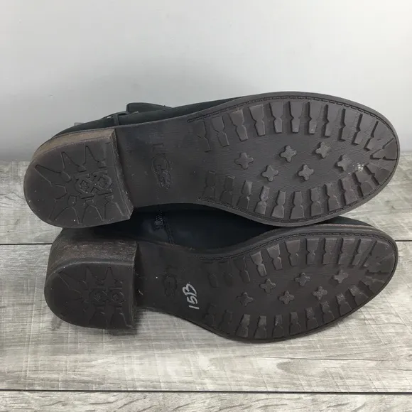 UGG 1010204 Lorraine Black Shearling Leather Waterproof Snow Rain Boots Size 9.5