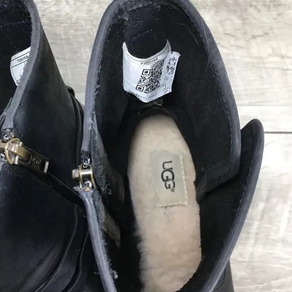 UGG 1010204 Lorraine Black Shearling Leather Waterproof Snow Rain Boots Size 9.5