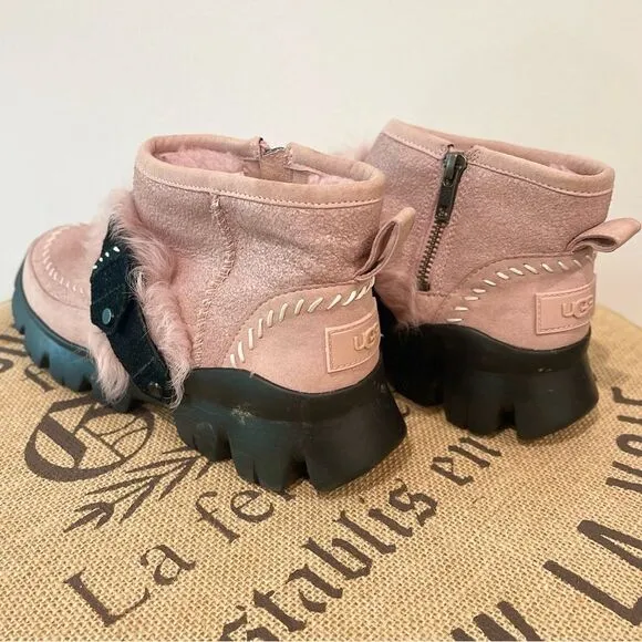 UGG Fluff Punk Faux Fur Pink Ankle Snow Boots US Size 6