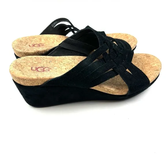 UGG Lilah Black Suede Wedge Slide Sandals size 8