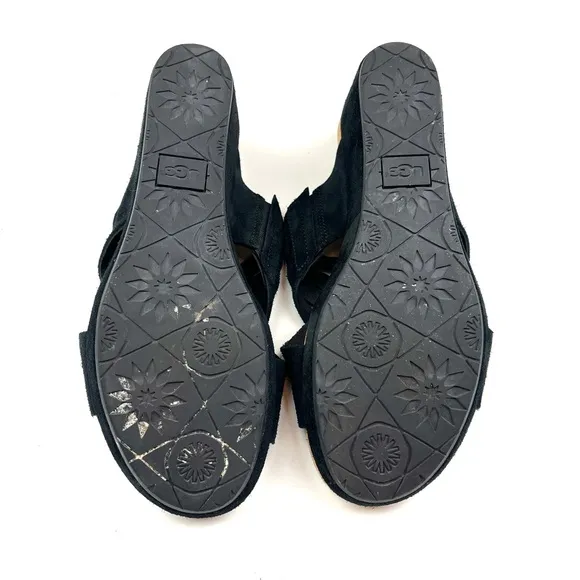 UGG Lilah Black Suede Wedge Slide Sandals size 8