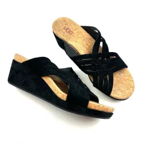 UGG Lilah Black Suede Wedge Slide Sandals size 8