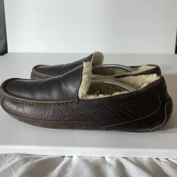 Ugg Slippers Mens 13 Ascot Leather Dark Spice 5379 Sherpa Casual