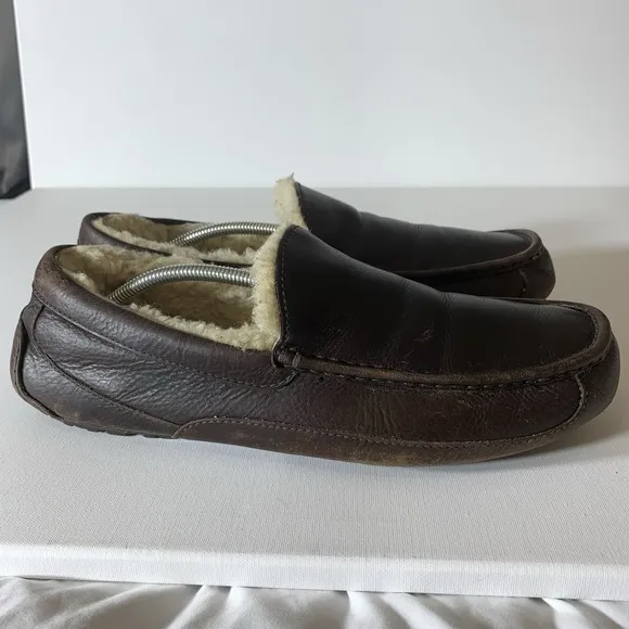 Ugg Slippers Mens 13 Ascot Leather Dark Spice 5379 Sherpa Casual