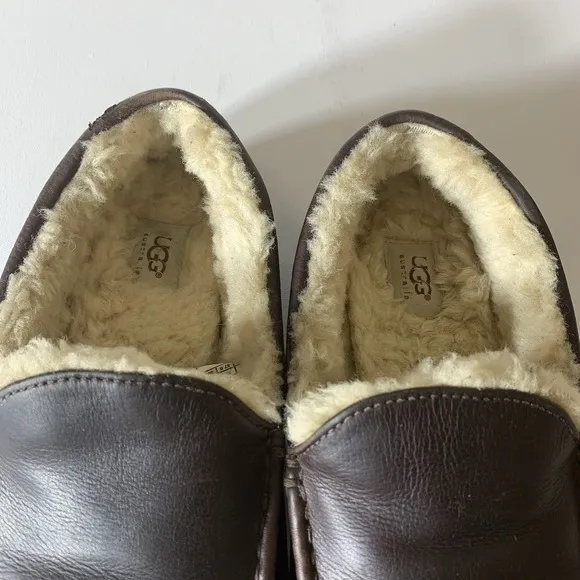 Ugg Slippers Mens 13 Ascot Leather Dark Spice 5379 Sherpa Casual
