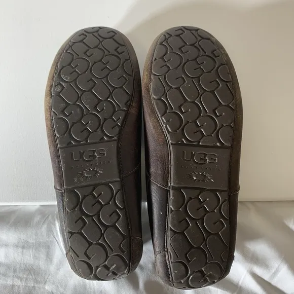 Ugg Slippers Mens 13 Ascot Leather Dark Spice 5379 Sherpa Casual