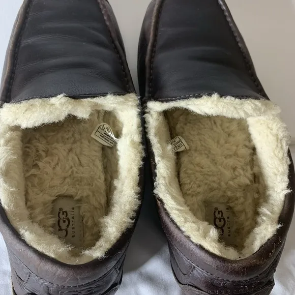 Ugg Slippers Mens 13 Ascot Leather Dark Spice 5379 Sherpa Casual