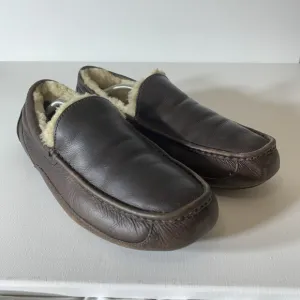 Ugg Slippers Mens 13 Ascot Leather Dark Spice 5379 Sherpa Casual